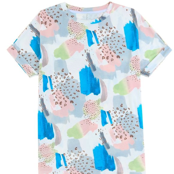 Paint Leopard Print Folded Sleeve Detailed Top - Picture 3 of 6